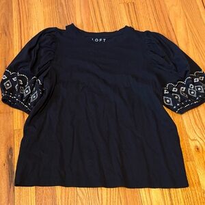 LOFT black Embroidered Blouse